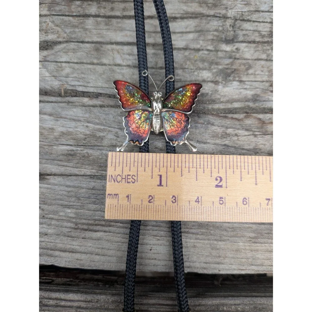 Handcrafted Stamped Metal Butterfly Bolo Tie, Butterfly Western Necklace